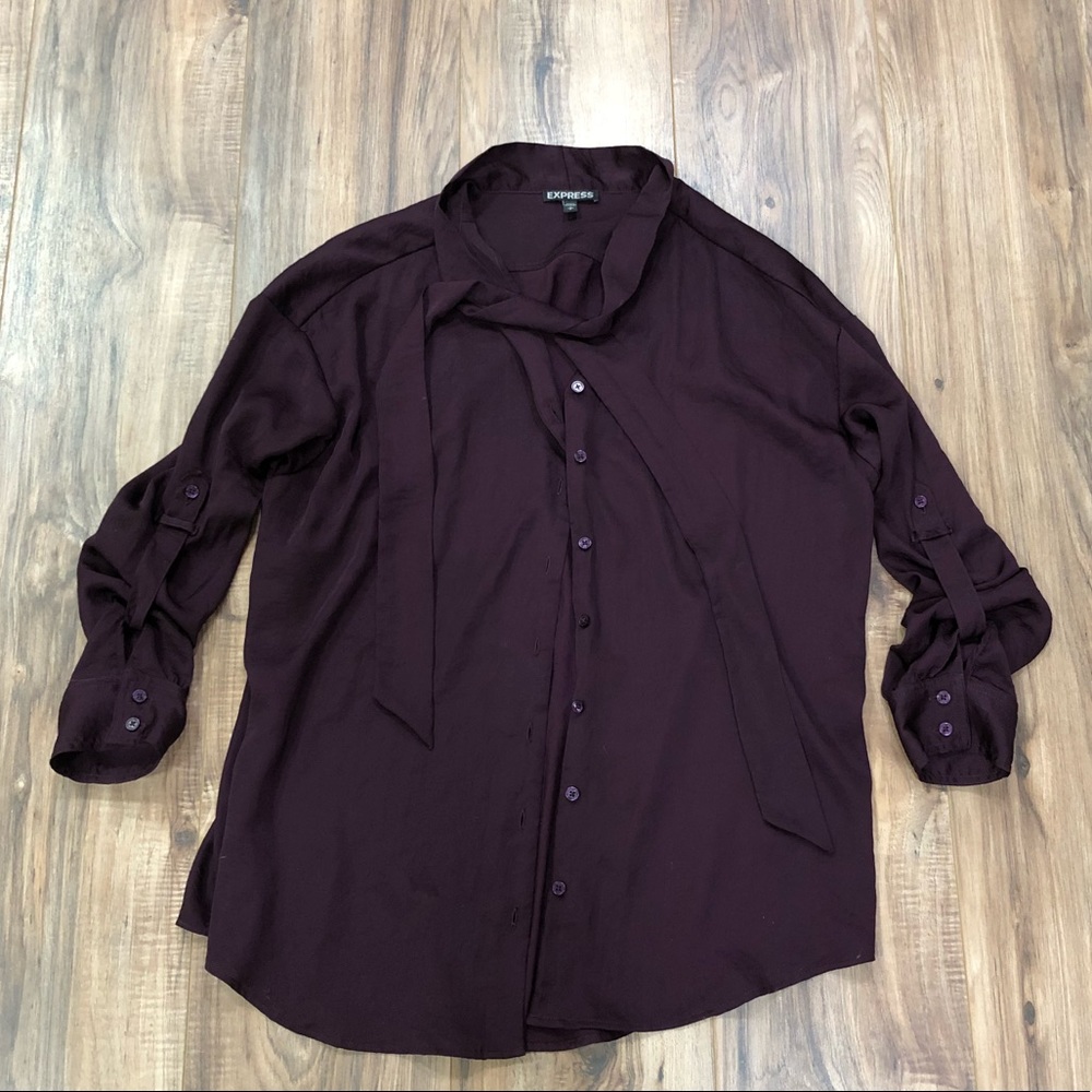 Plum silk button up blouse from express